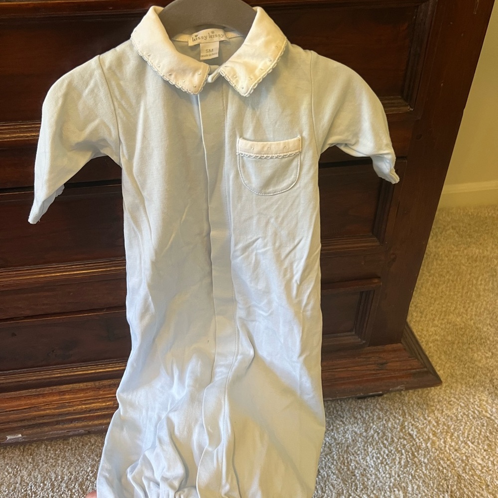 Kissy kissy convertible gown (SM) baby blue w embroidered collar.